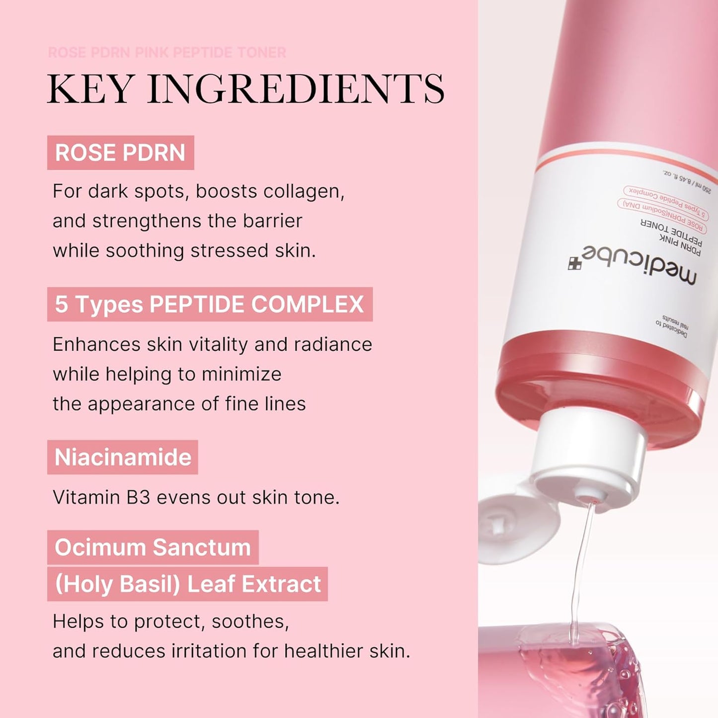 Medicube PDRN Pink Cica Soothing Toner 250ml – Korean calming and anti-aging toner with PDRN and Cica, available at Beauty Cave Cyprus.