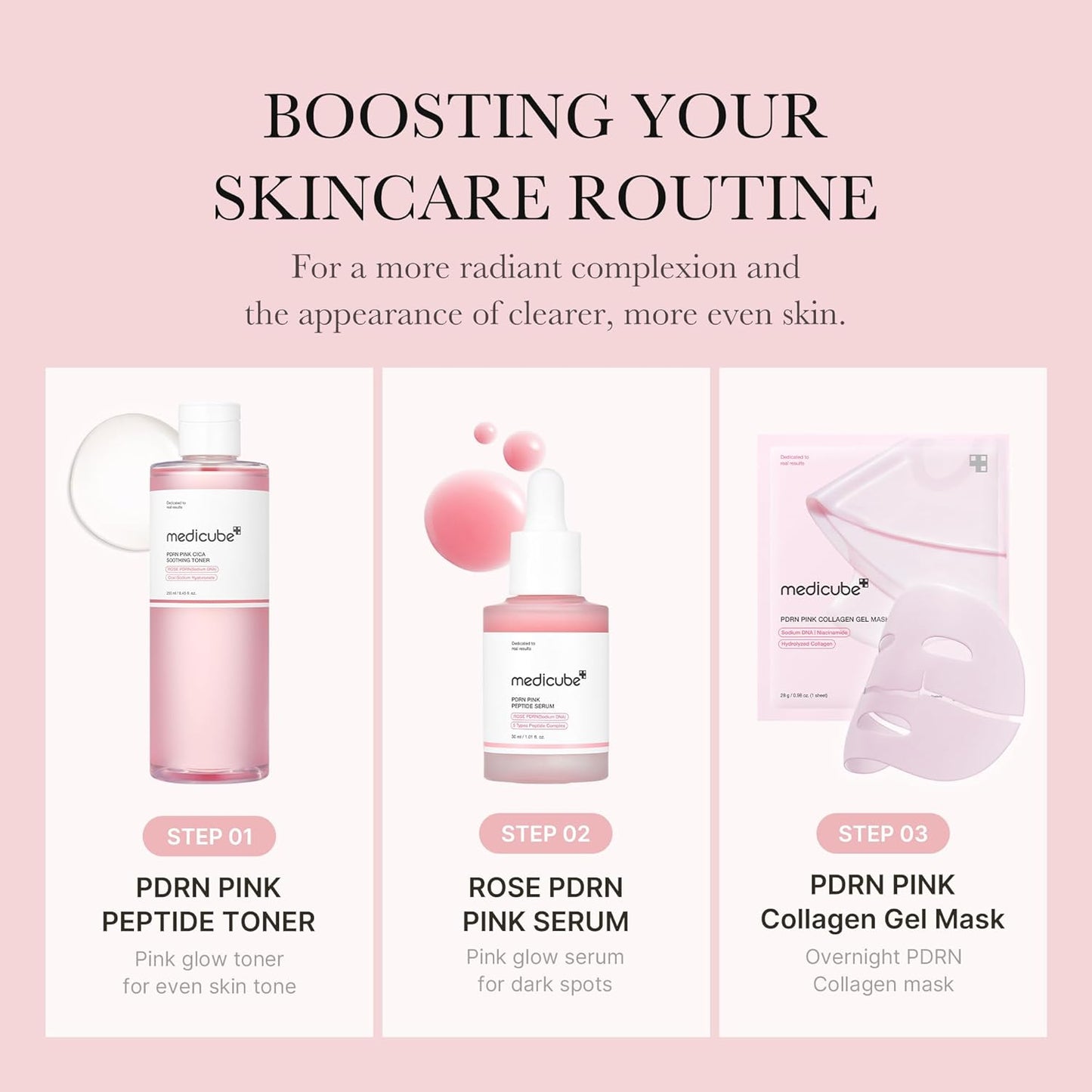 Medicube PDRN Pink Cica Soothing Toner 250ml – Korean calming and anti-aging toner with PDRN and Cica, available at Beauty Cave Cyprus.