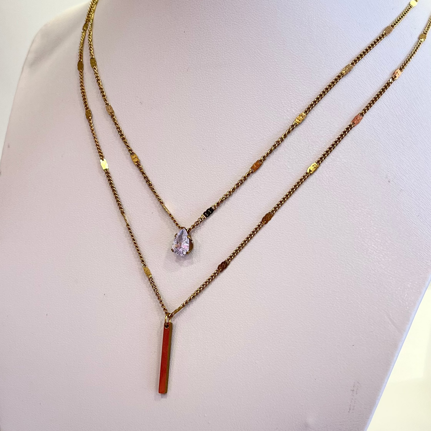 Double Layer Gold Necklace Chrystal