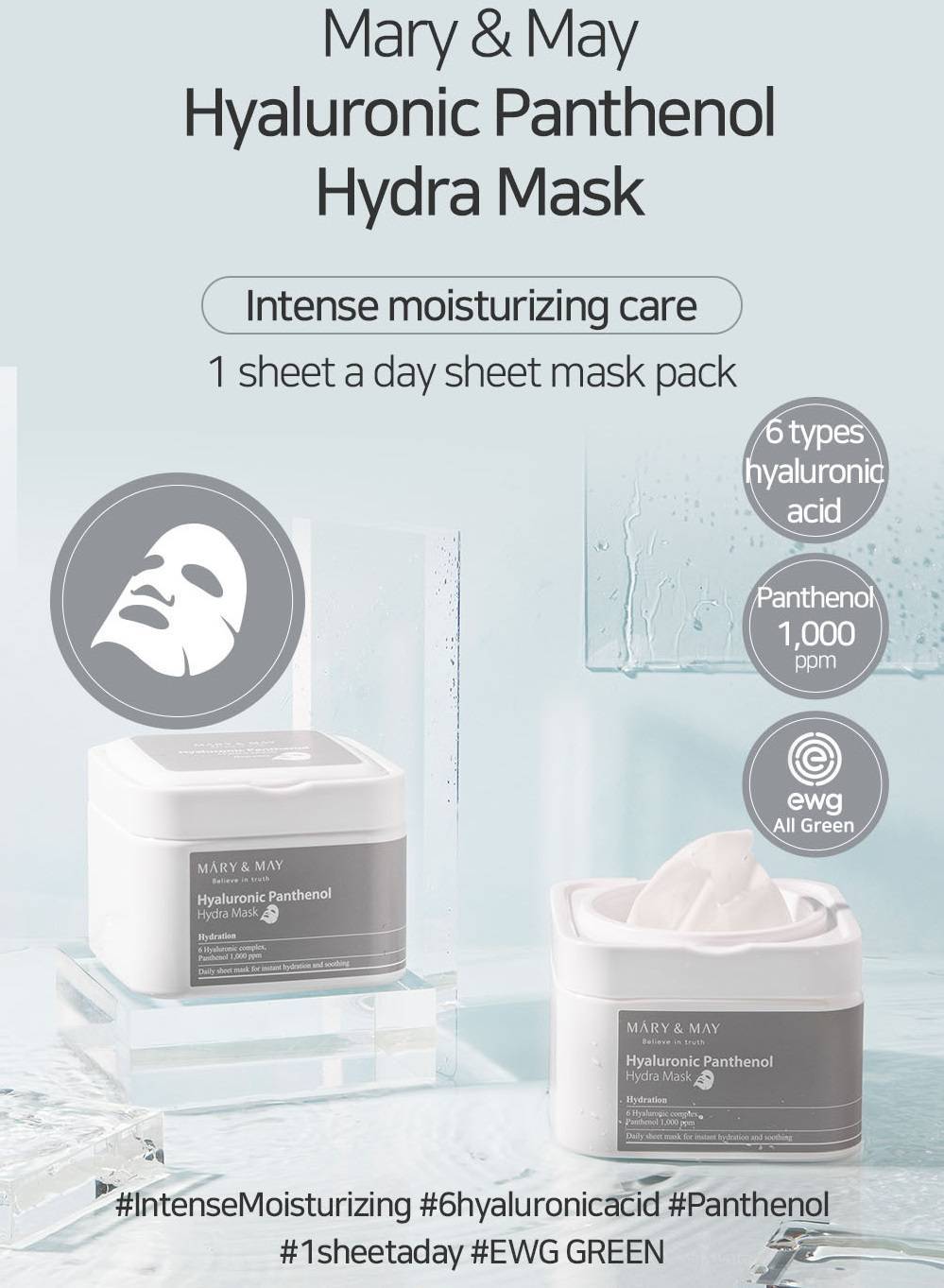 Mary&May Hyaluronic Panthenol Hydra Mask - Hydrating Face Mask Set - 30pcs