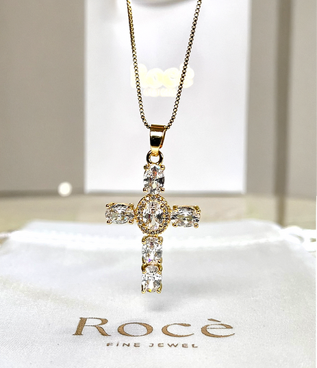 Crystal Cross 14K Gold Plated