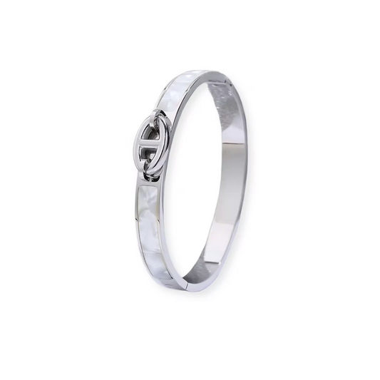 Oval Silver Bangle Silver Titanium Steel