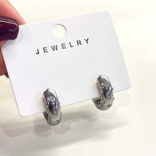 Strass Silver Hoops