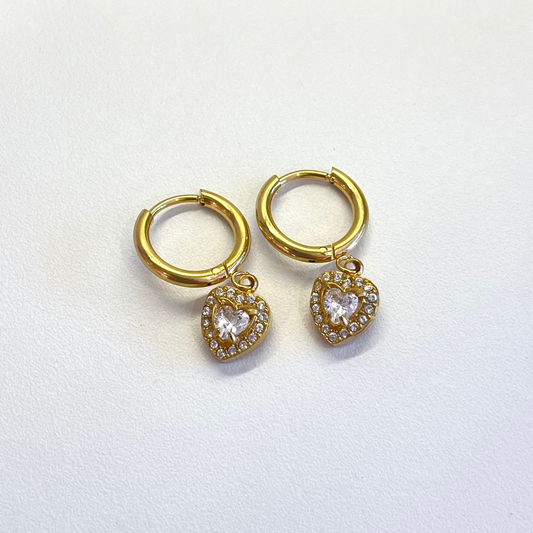 Strass Heart Gold Earrings