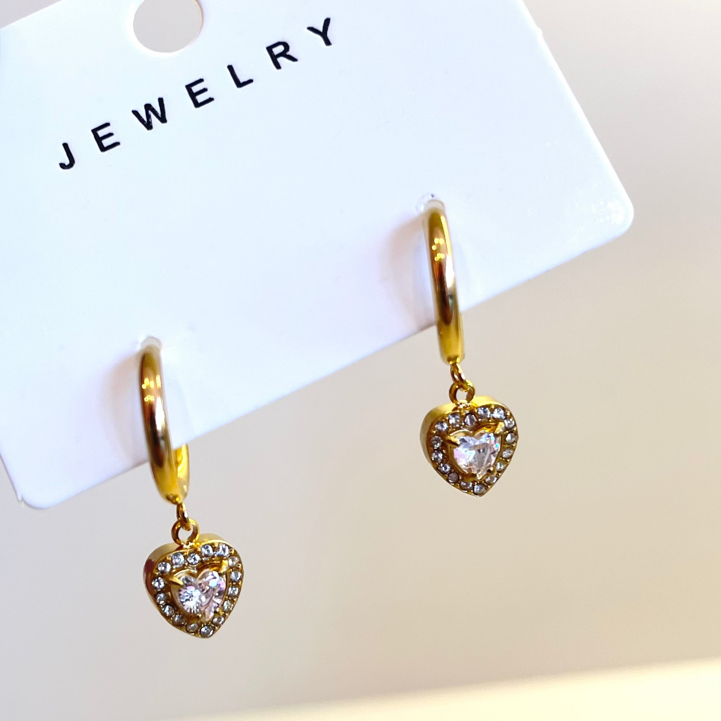 Strass Heart Gold Earrings