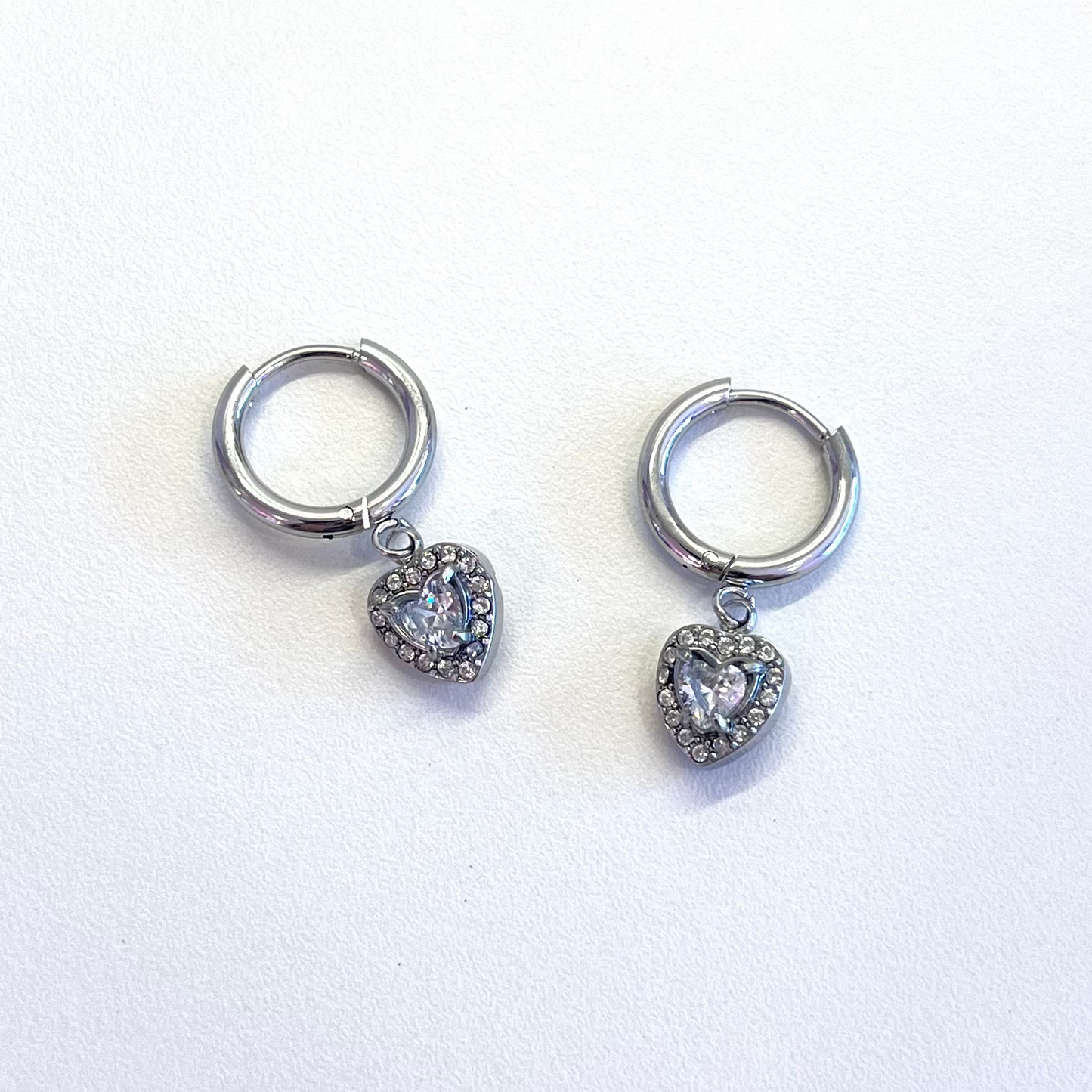 Strass Heart Silver Earrings