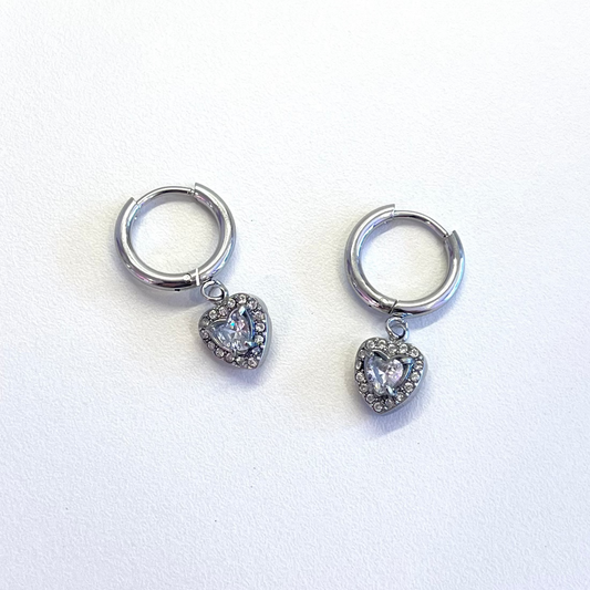Strass Heart Silver Earrings